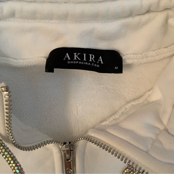 AKIRA Crop Sweatshirt Bling Hip Hop Long sleeves White Size M - Picture 10 of 10